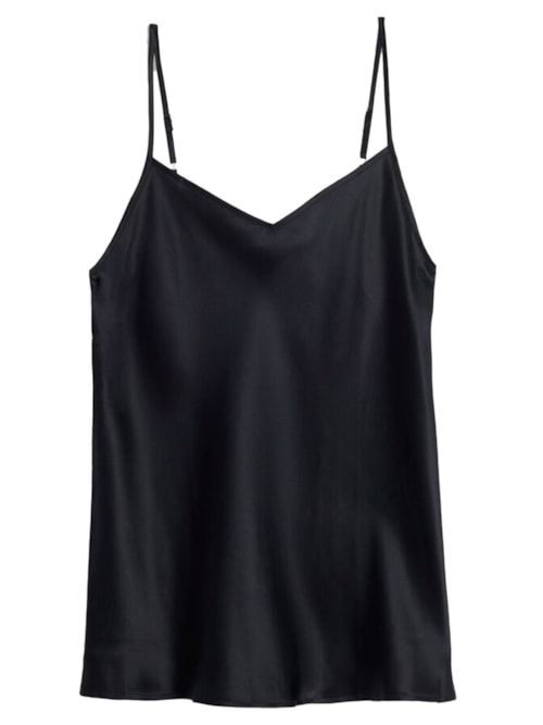 Blusa Em Seda Com Decote Em v - Preto