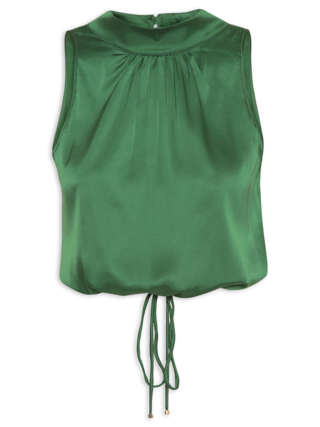 Blusa Em Seda Pura Gola Alta - Verde