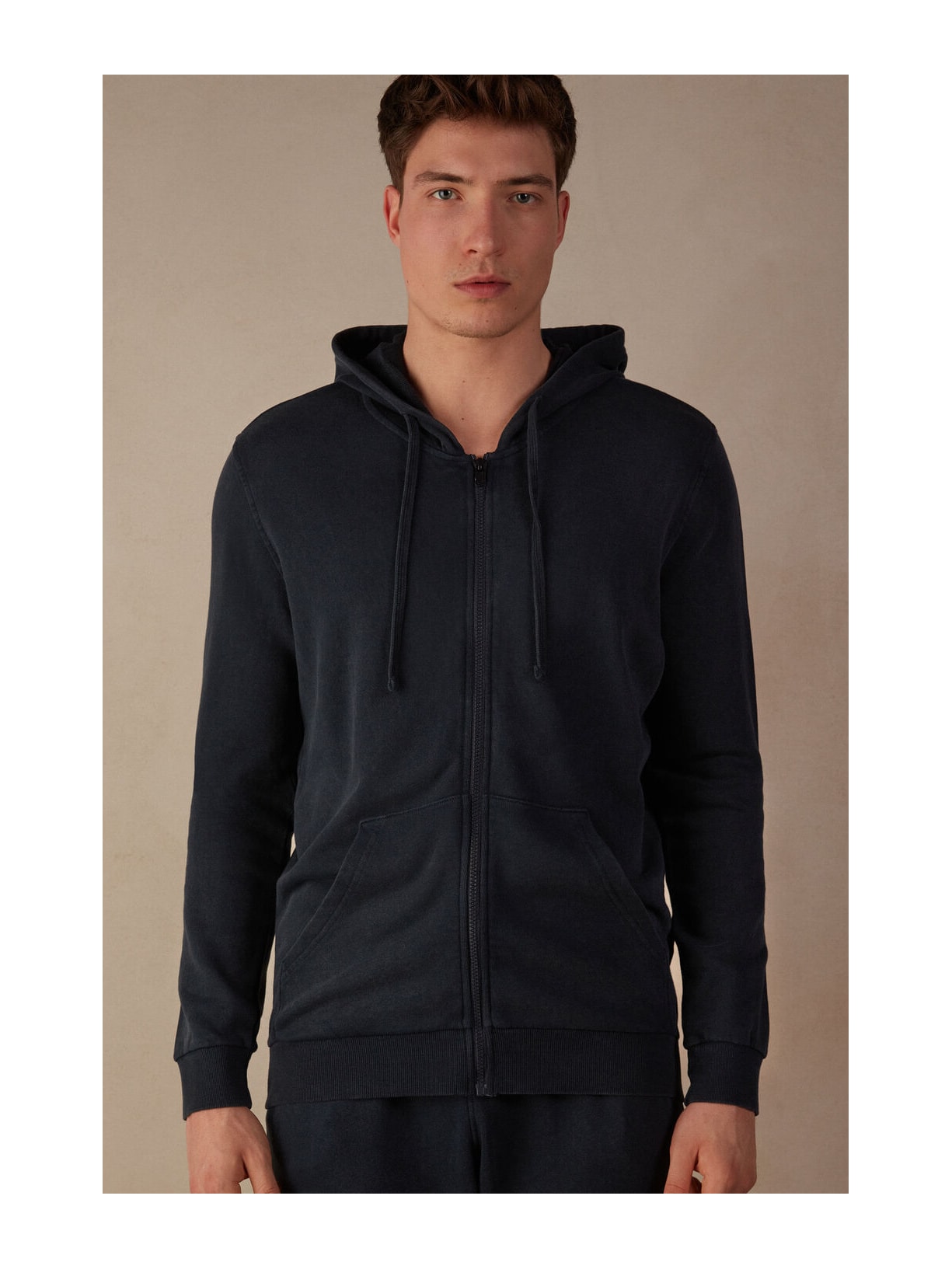 Blusa Felpa Com Zíper Washed Collection Azul Intimissimi