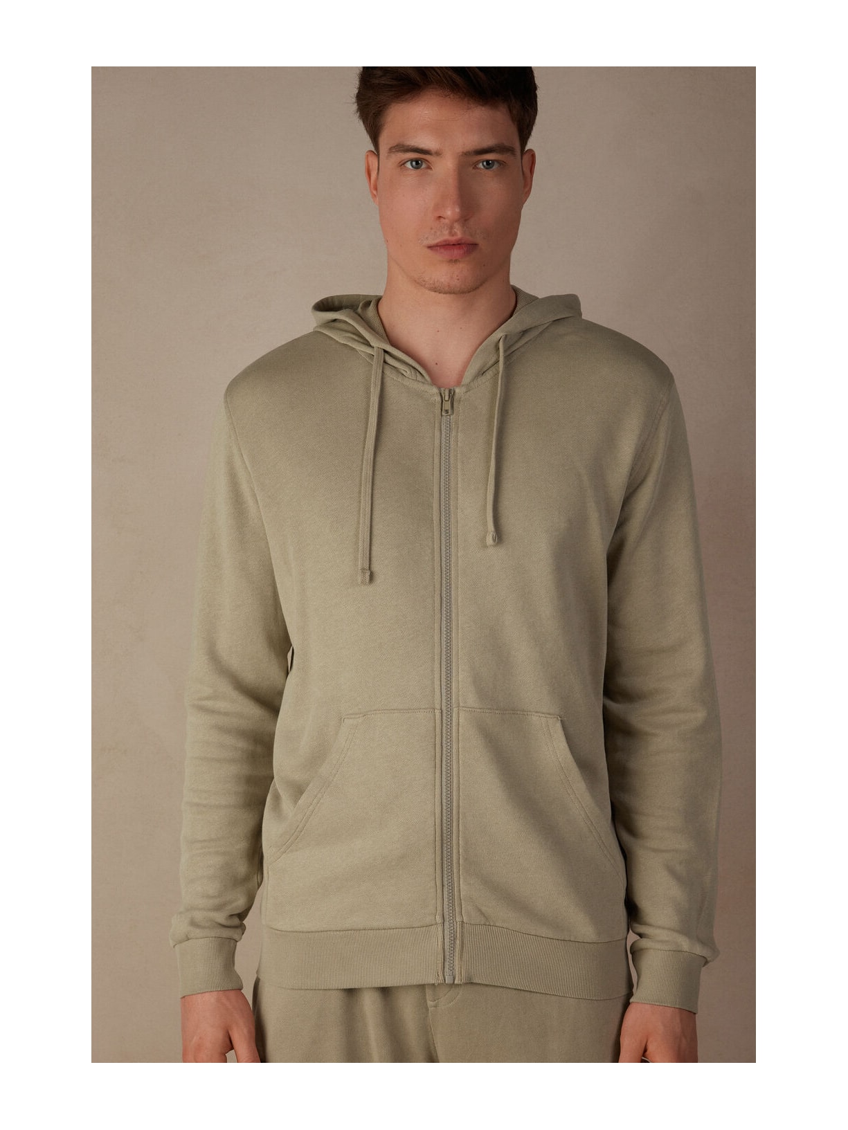 Blusa Felpa Com Zíper Washed Collection Bege Intimissimi