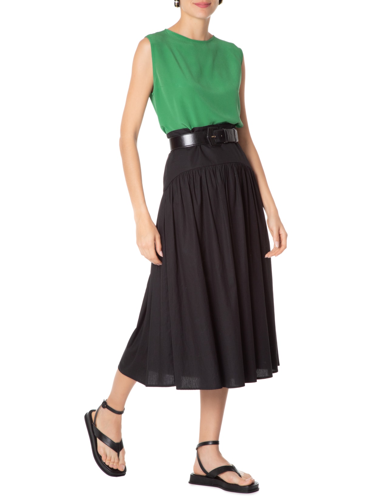 Blusa Feminia Em Seda Pura Decote Canoa Verde '2Essential