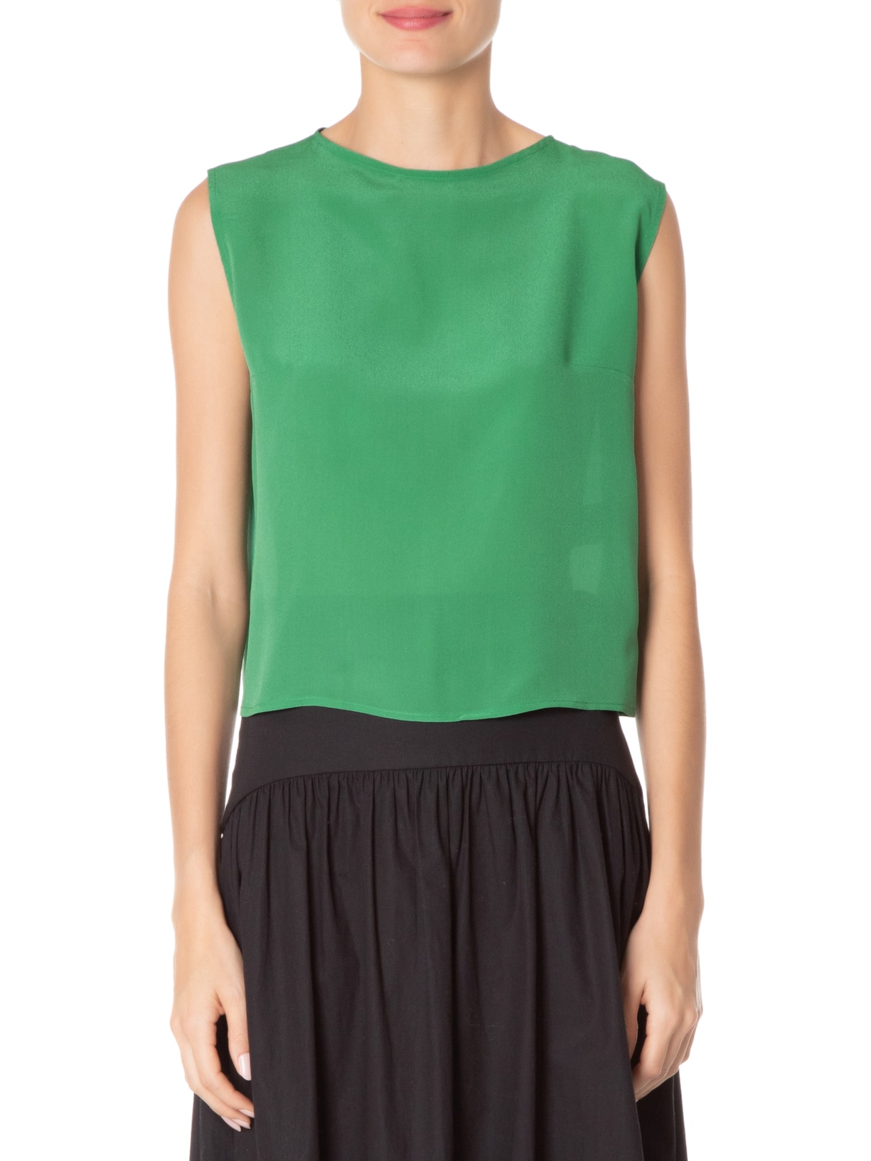 Blusa Feminia Em Seda Pura Decote Canoa Verde '2Essential