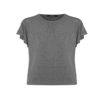 Blusa Feminia em Tricot com Manga Babado - Cinza