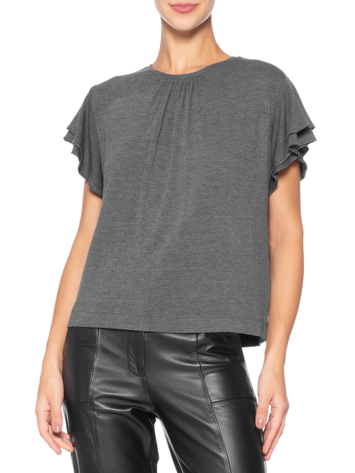 Blusa Feminia em Tricot com Manga Babado Cinza Animale