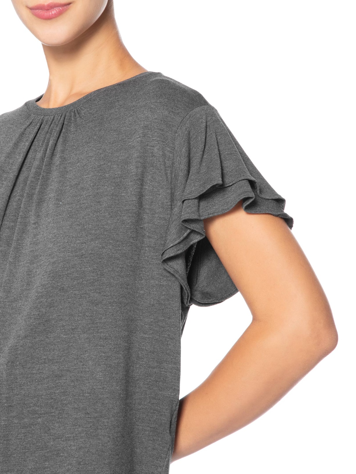 Blusa Feminia em Tricot com Manga Babado Cinza Animale