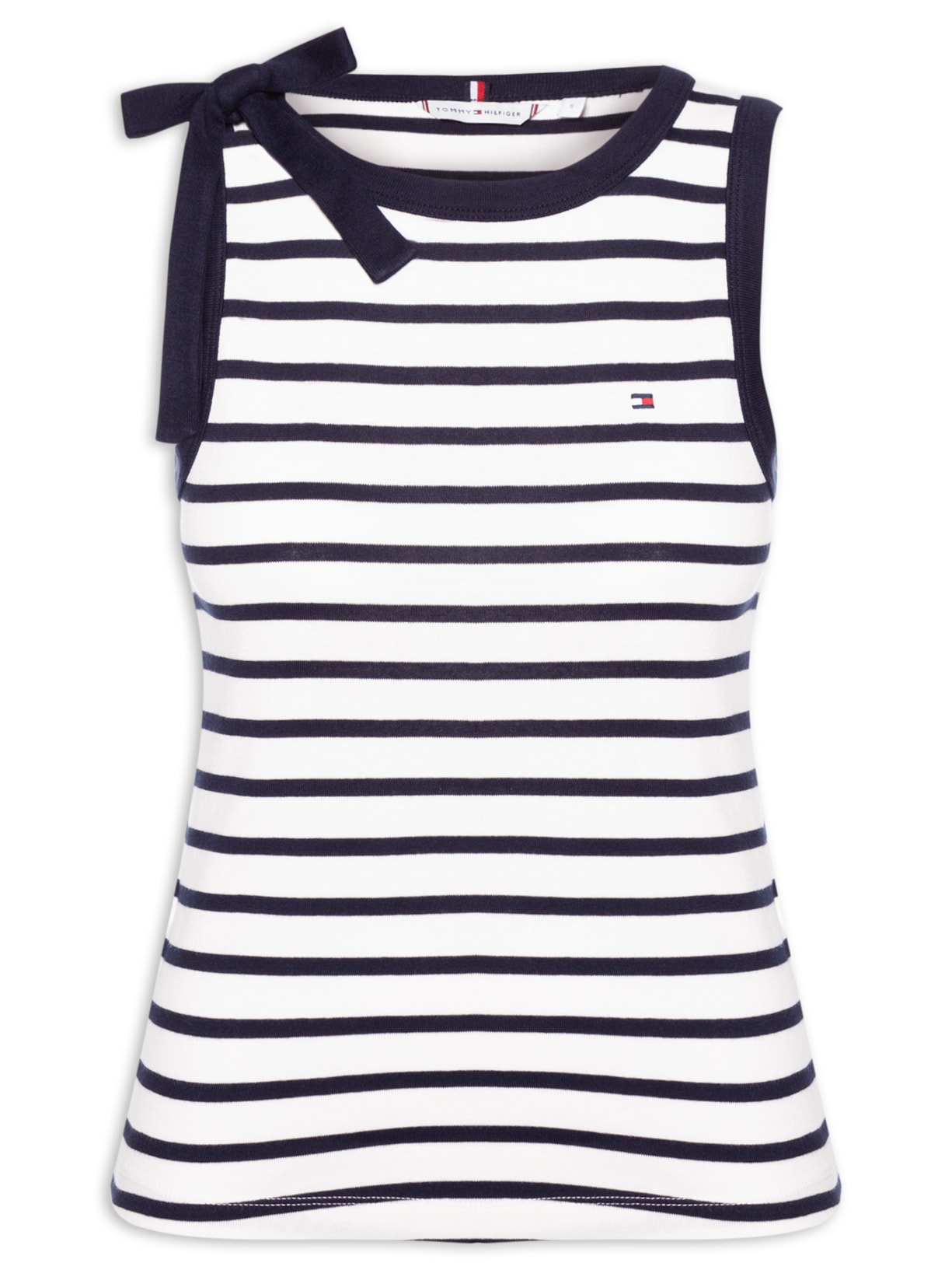 Blusa Feminina 1x1 Rib Bow Detail C-NK Tank Top Branco Tommy Hilfiger
