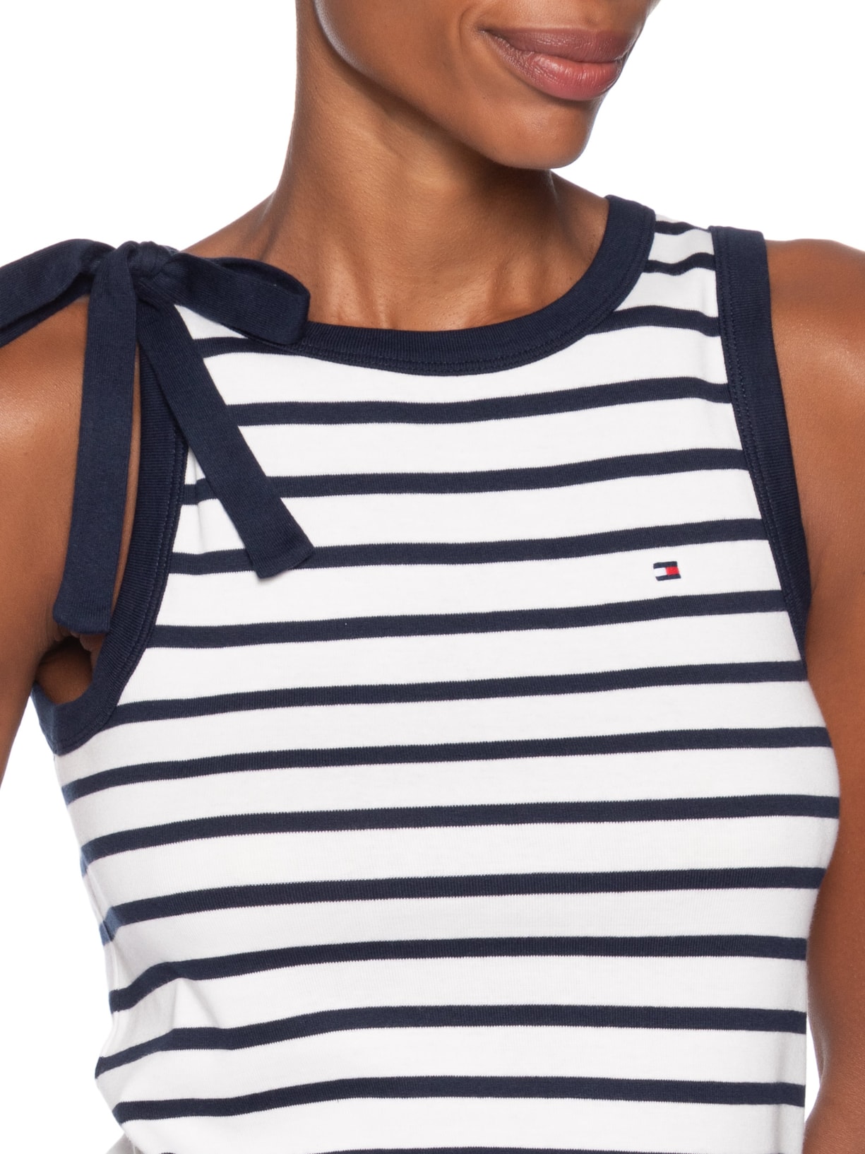 Blusa Feminina 1x1 Rib Bow Detail C-NK Tank Top Branco Tommy Hilfiger