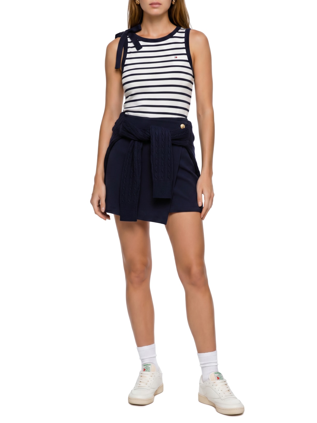 Blusa Feminina 1x1 Rib Bow Detail C-NK Tank Top Branco Tommy Hilfiger