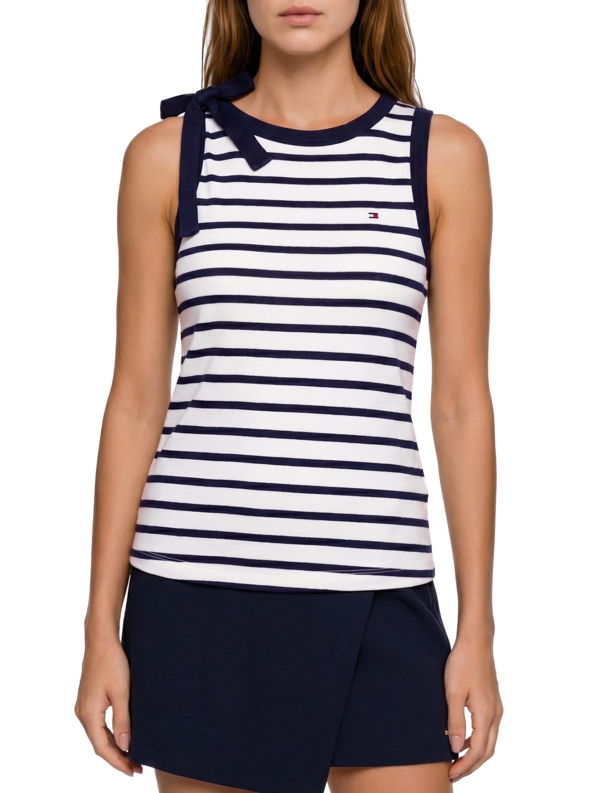 Blusa Feminina 1x1 Rib Bow Detail C-NK Tank Top Branco Tommy Hilfiger