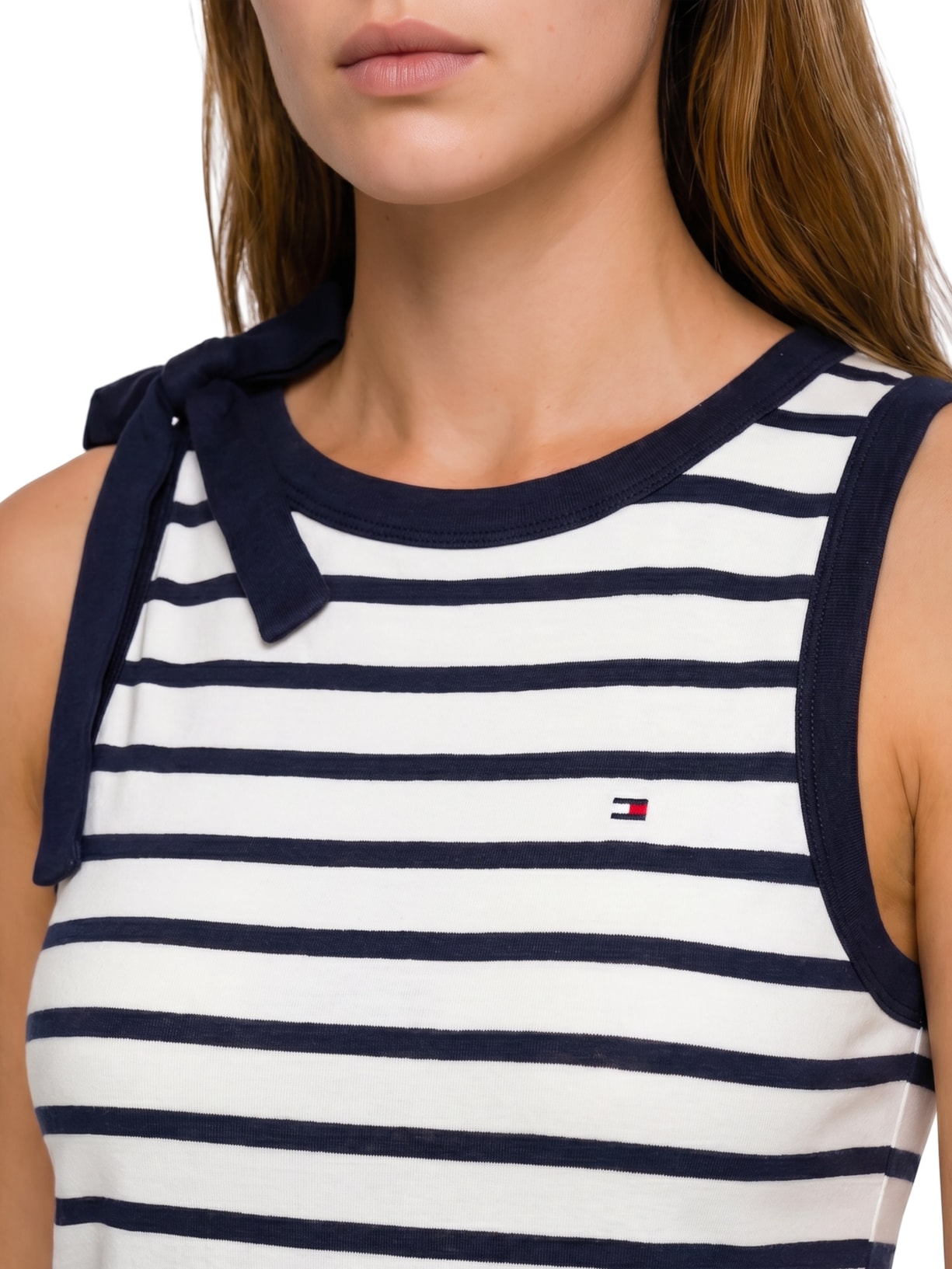 Blusa Feminina 1x1 Rib Bow Detail C-NK Tank Top Branco Tommy Hilfiger