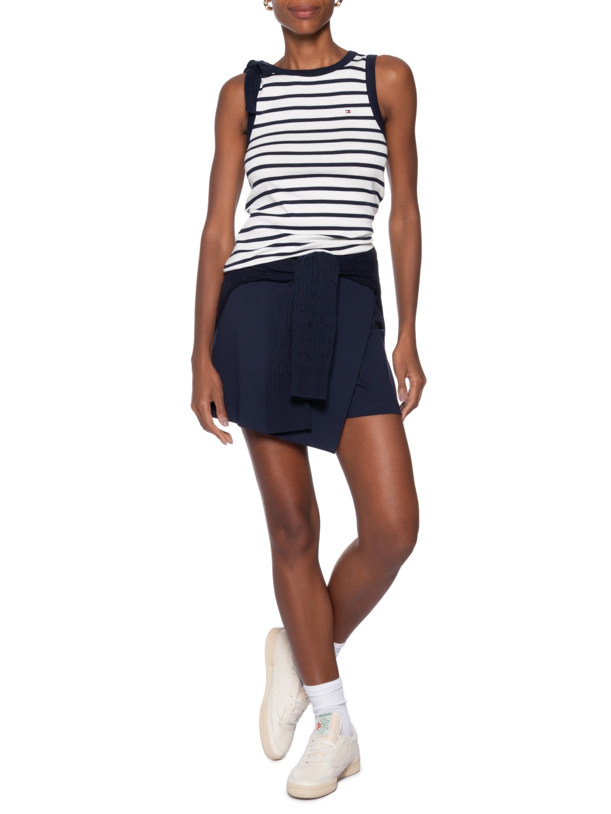 Blusa Feminina 1x1 Rib Bow Detail C-NK Tank Top Branco Tommy Hilfiger