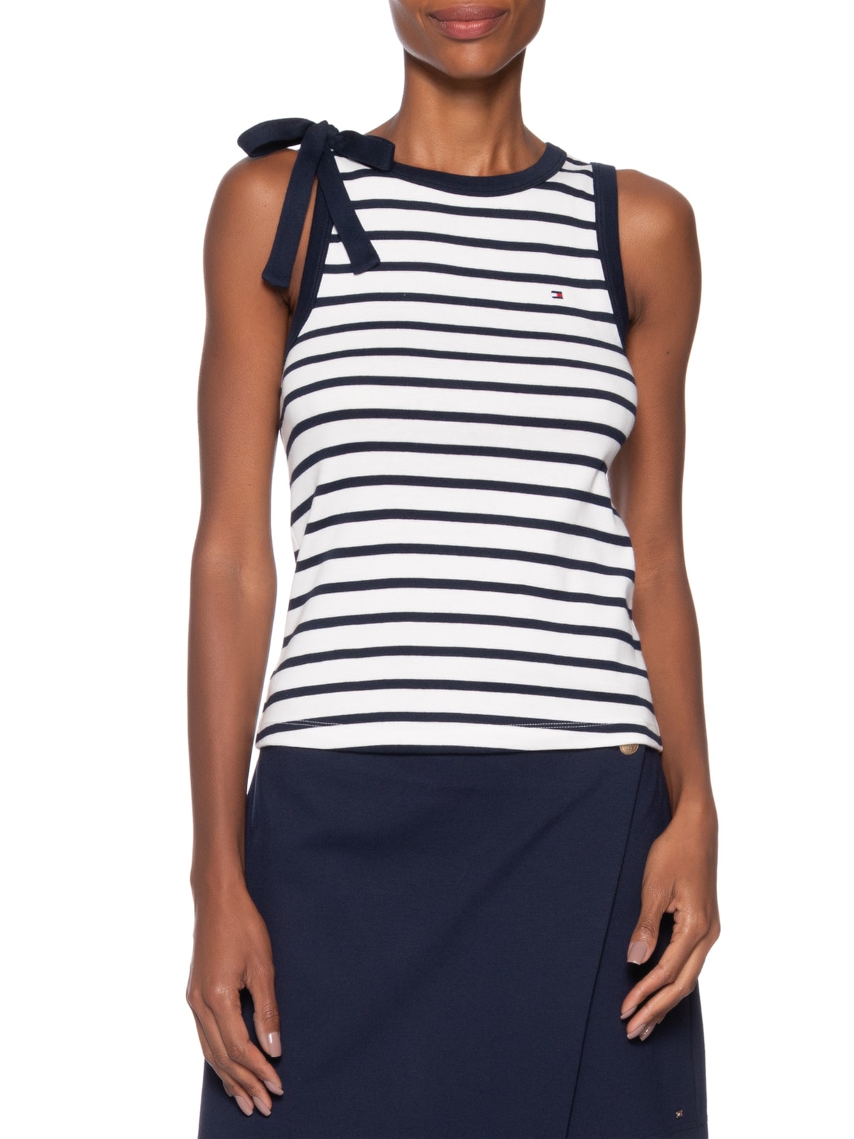 Blusa Feminina 1x1 Rib Bow Detail C-NK Tank Top Branco Tommy Hilfiger
