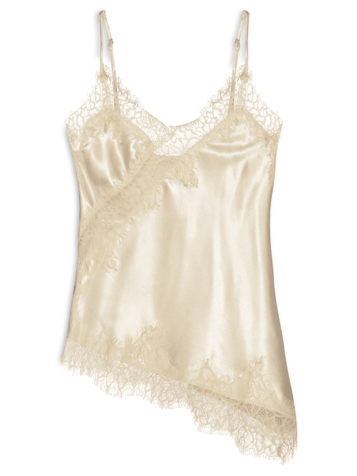 Blusa Feminina Acetinada com Renda Assimétrica Bege Market 33
