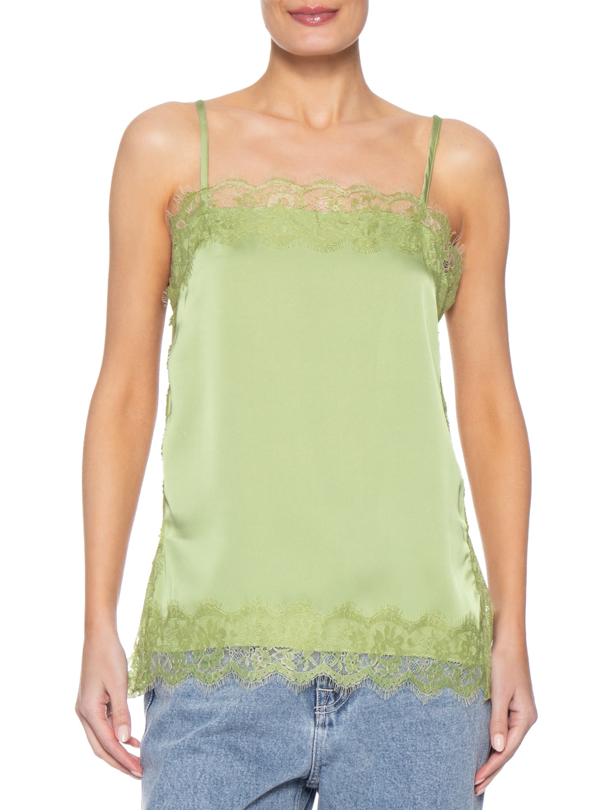 Blusa Feminina Acetinada Com Renda Verde Market 33