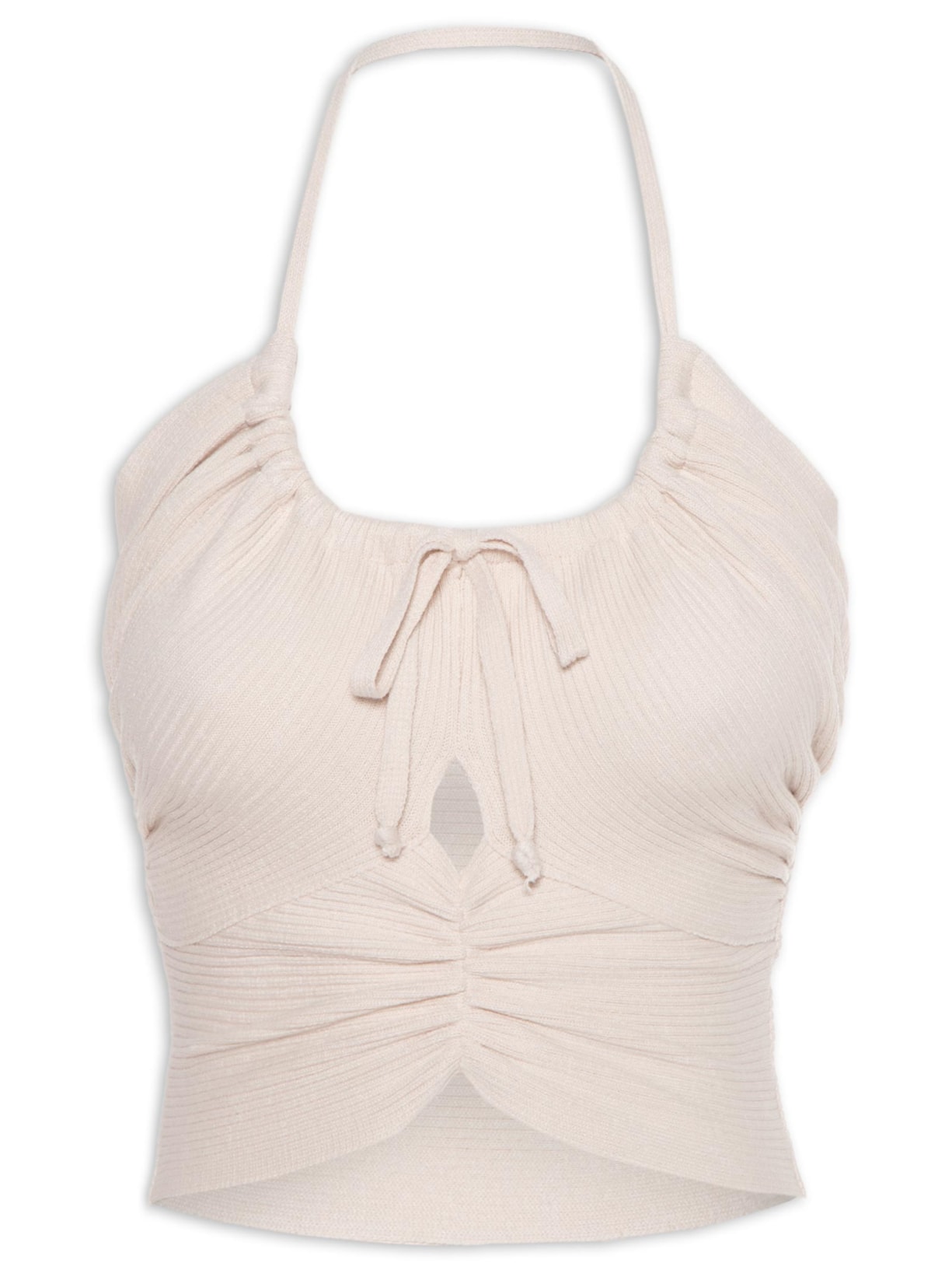 Blusa Feminina Alça Amarração Tricot - Bege