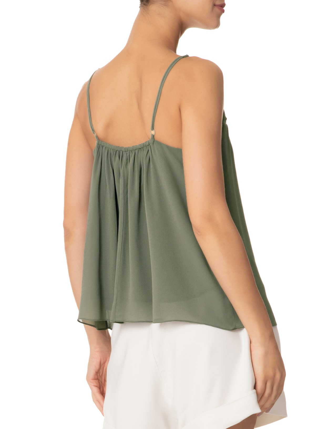 Blusa Feminina Alça Bordado Cinza Maria Filó