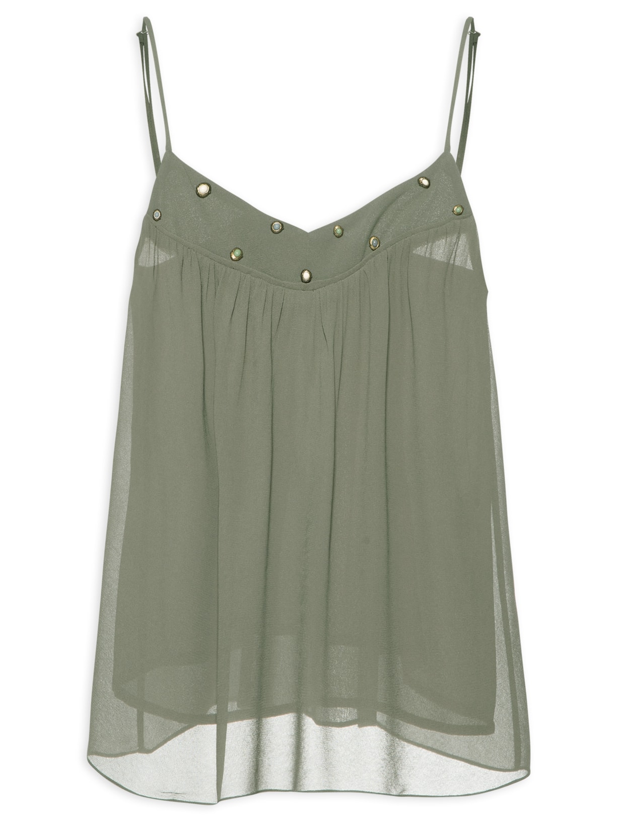 Blusa Feminina Alça Bordado Cinza Maria Filó