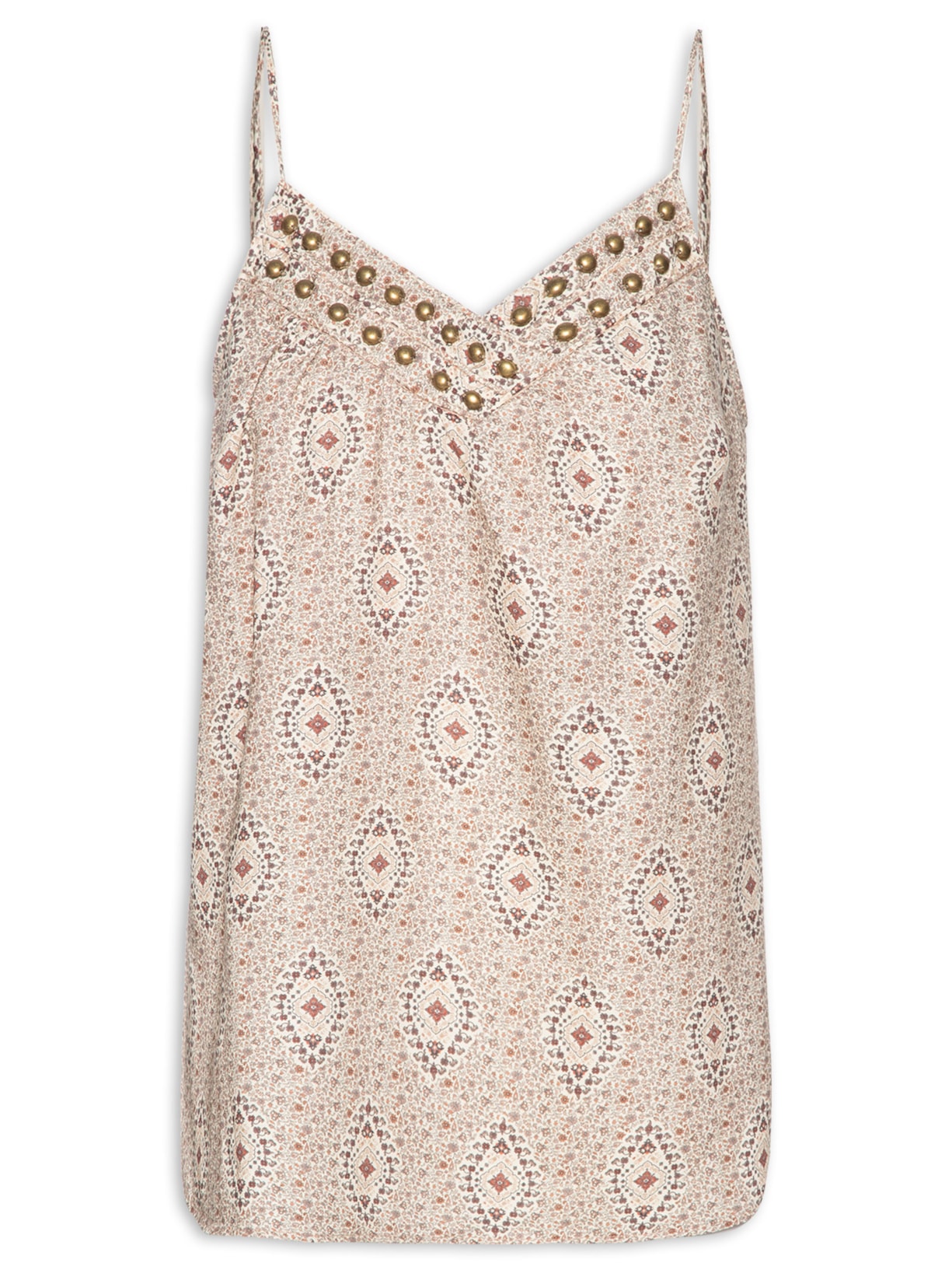 Blusa Feminina Alça Estampa Floral Jardim - Bege