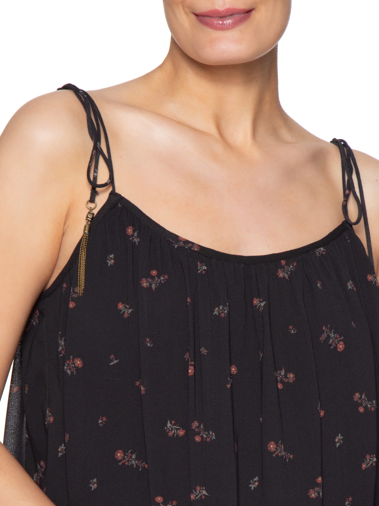 Blusa Feminina Alça GGT Estampa Lily Preto Maria Filó