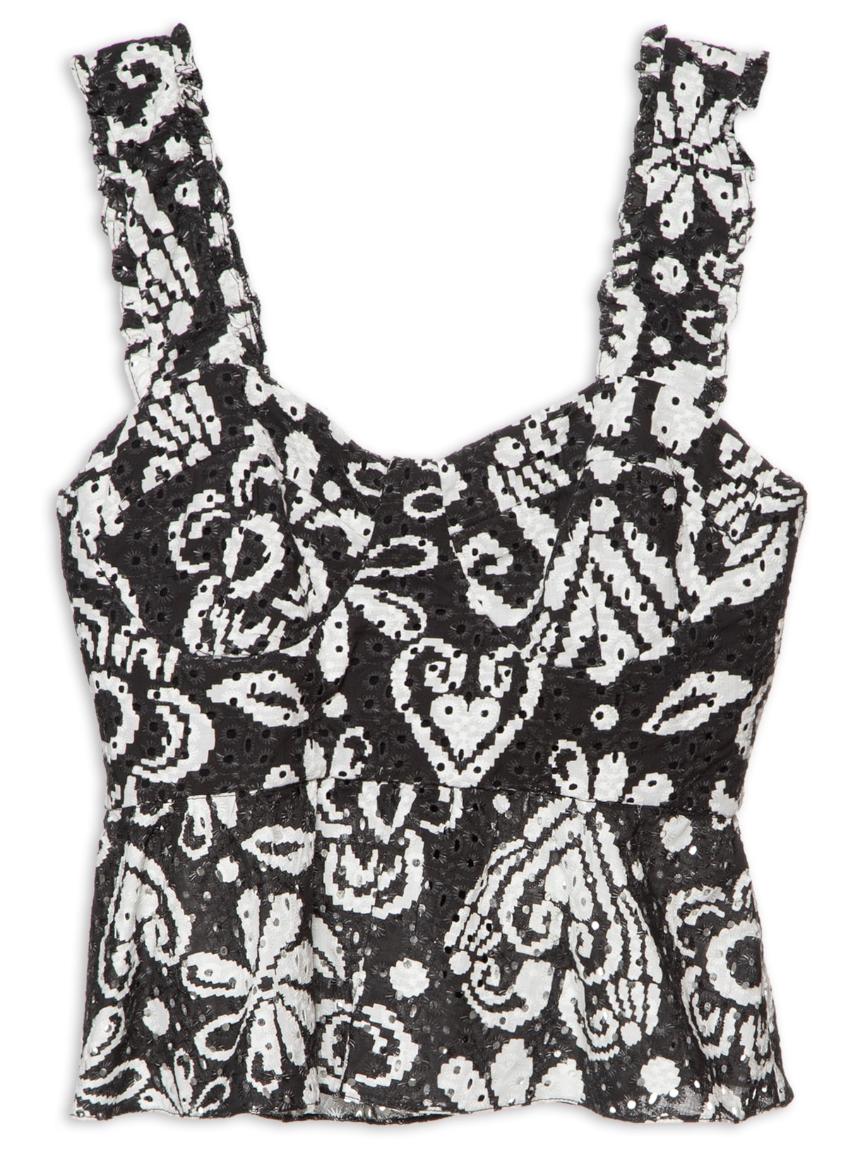 Blusa Feminina Alças Largas Laise Estampa Afeto - Preto