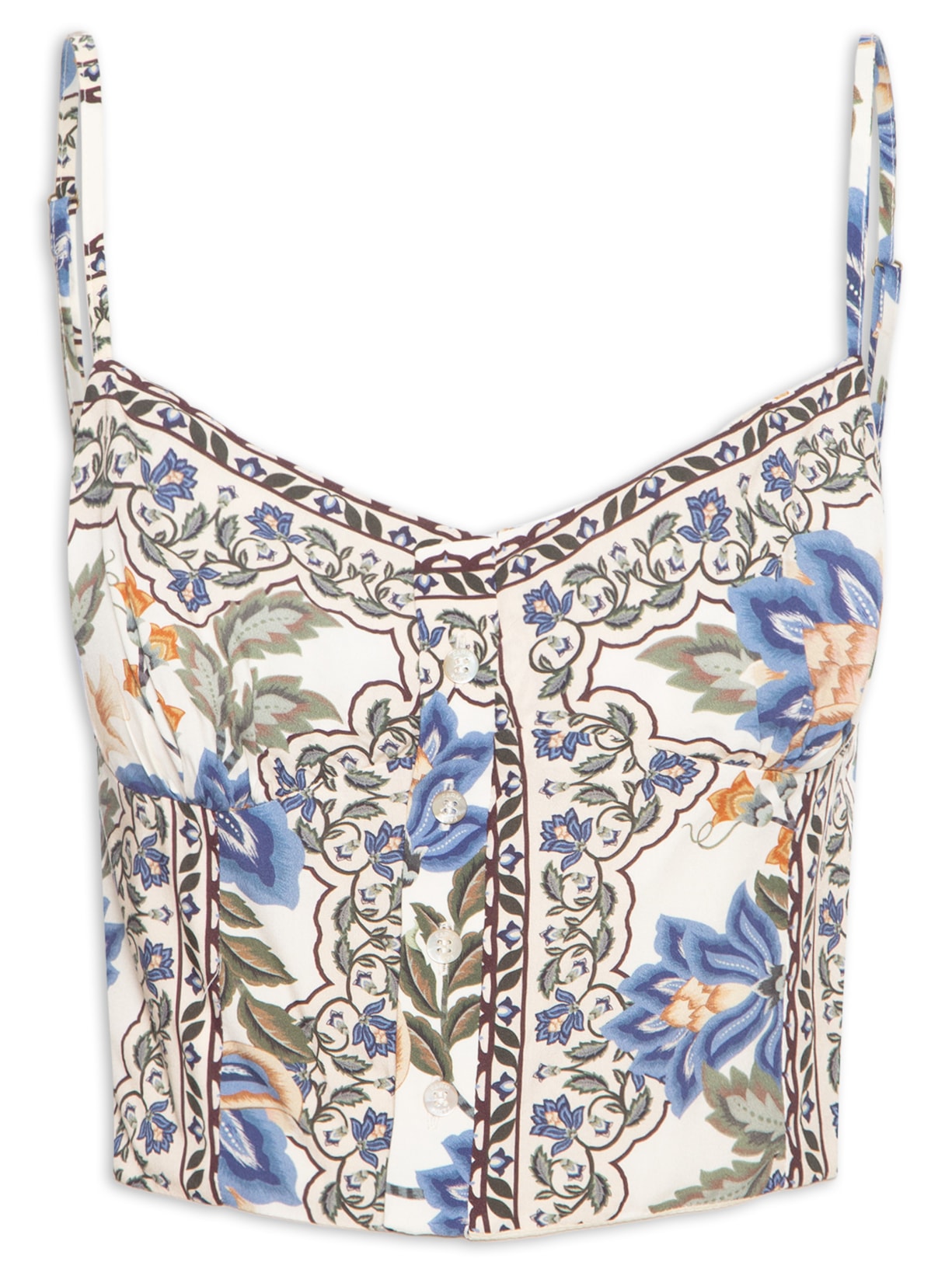 Blusa Feminina Alcinha Jardim Chintz Lenço - Off White