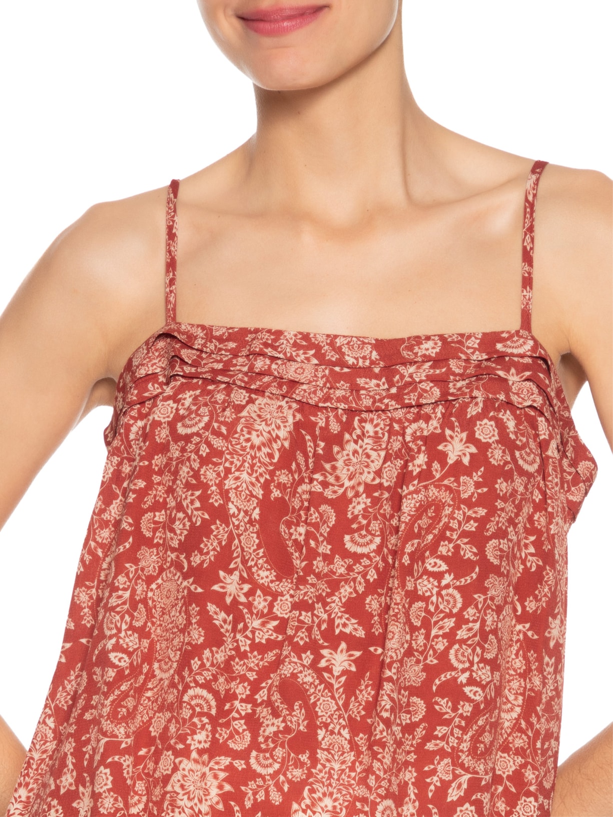Blusa Feminina Alcinha Pregas Estampa Maze Vermelho Maria Filó