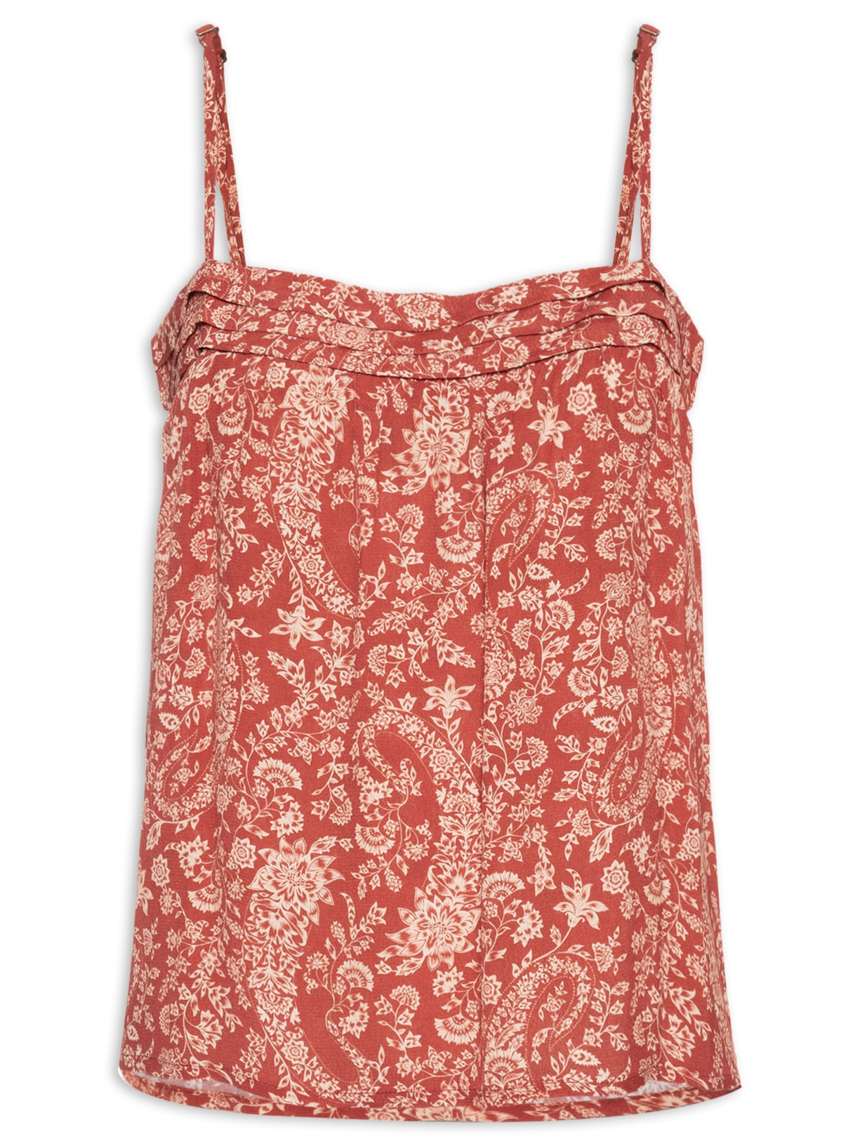 Blusa Feminina Alcinha Pregas Estampa Maze Vermelho Maria Filó