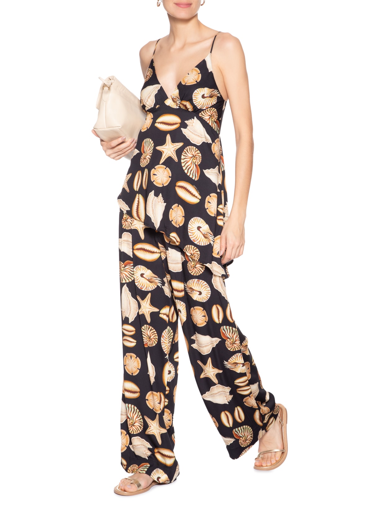 Blusa Feminina Alcinhas Conchas Preto Farm