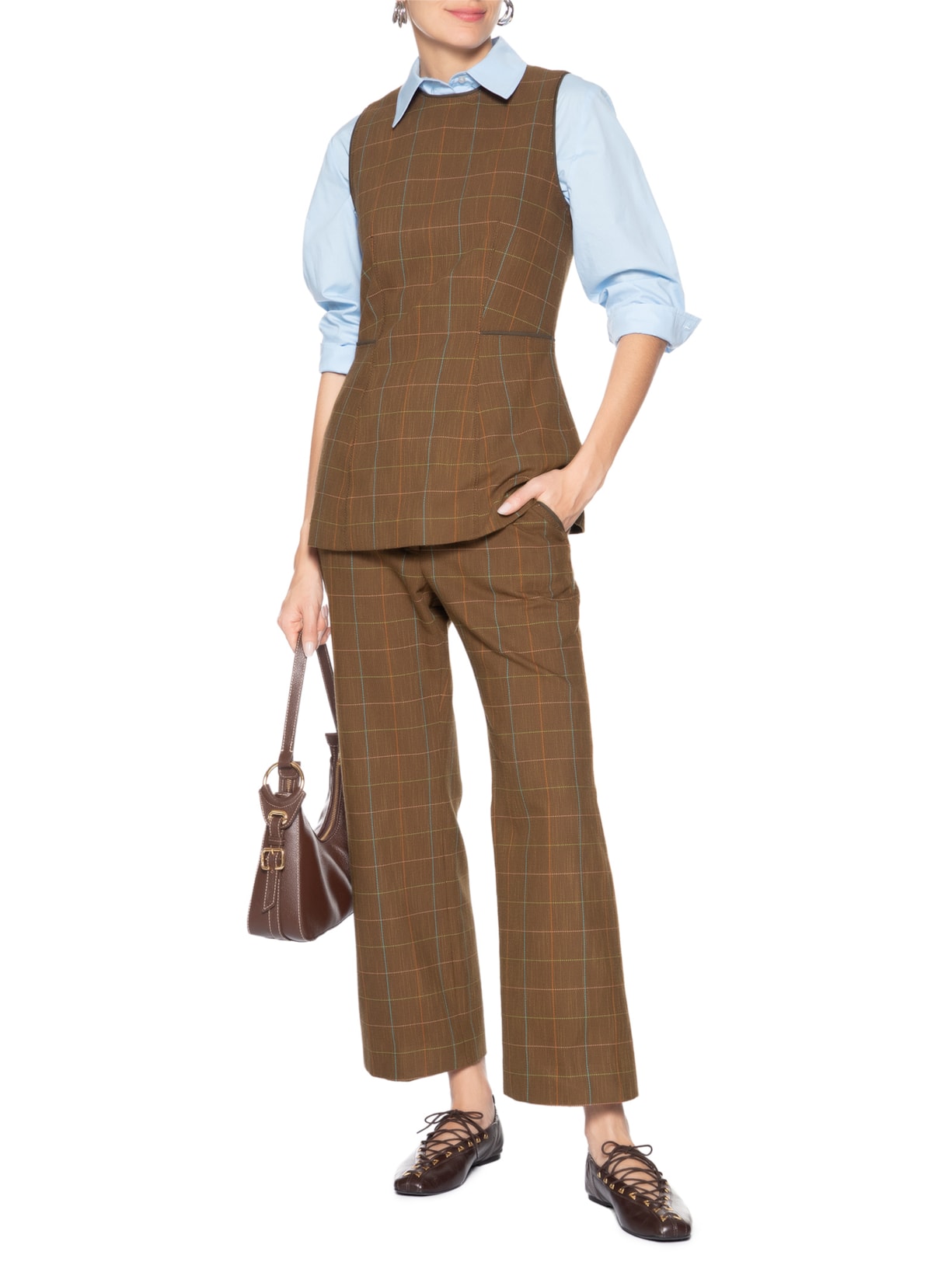 Blusa Feminina Alfaiatria Plus Betina Nko Marrom Nk