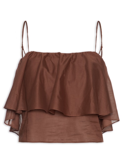 Blusa Feminina Algodão Babados - Marrom