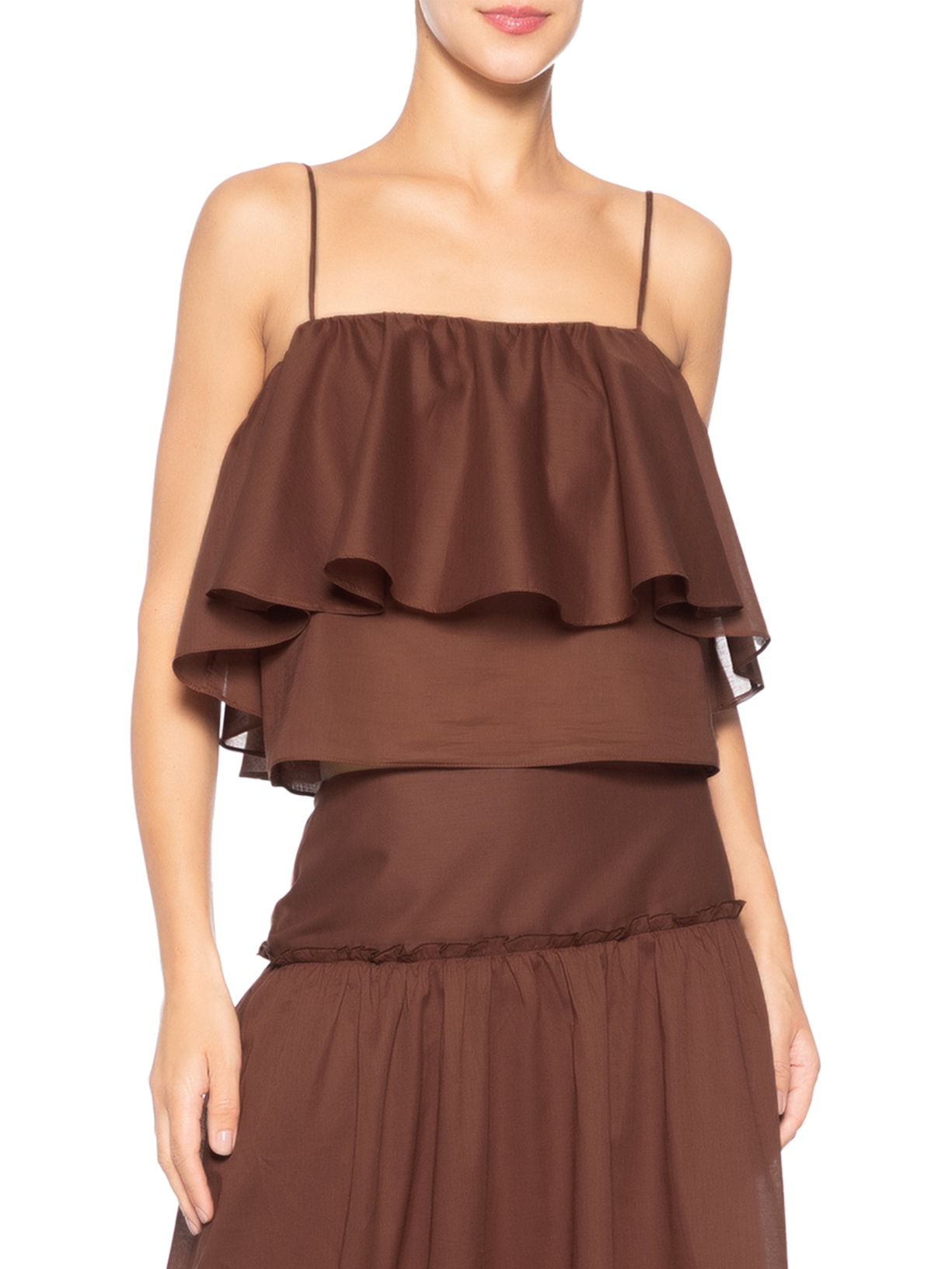 Blusa Feminina Algodão Babados Marrom Dress To
