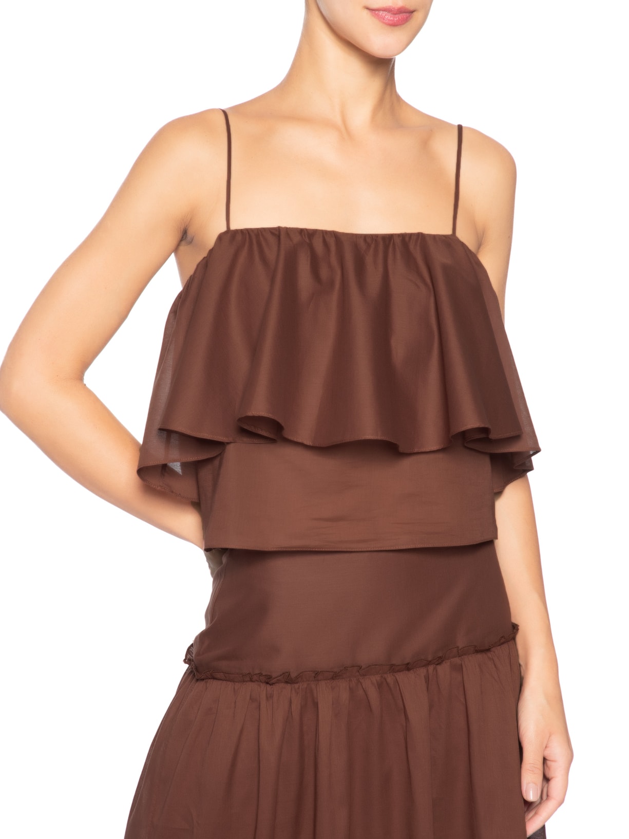 Blusa Feminina Algodão Babados Marrom Dress To