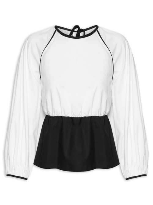 Blusa Feminina Algodão Bicolor Manga Raglan - Preto