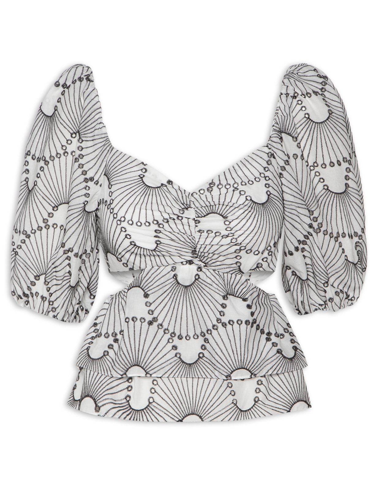 Blusa Feminina Algodão Bordado Ondas - Off White