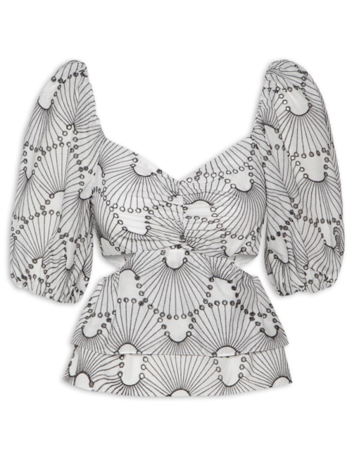 Blusa Feminina Algodão Bordado Ondas - Off White
