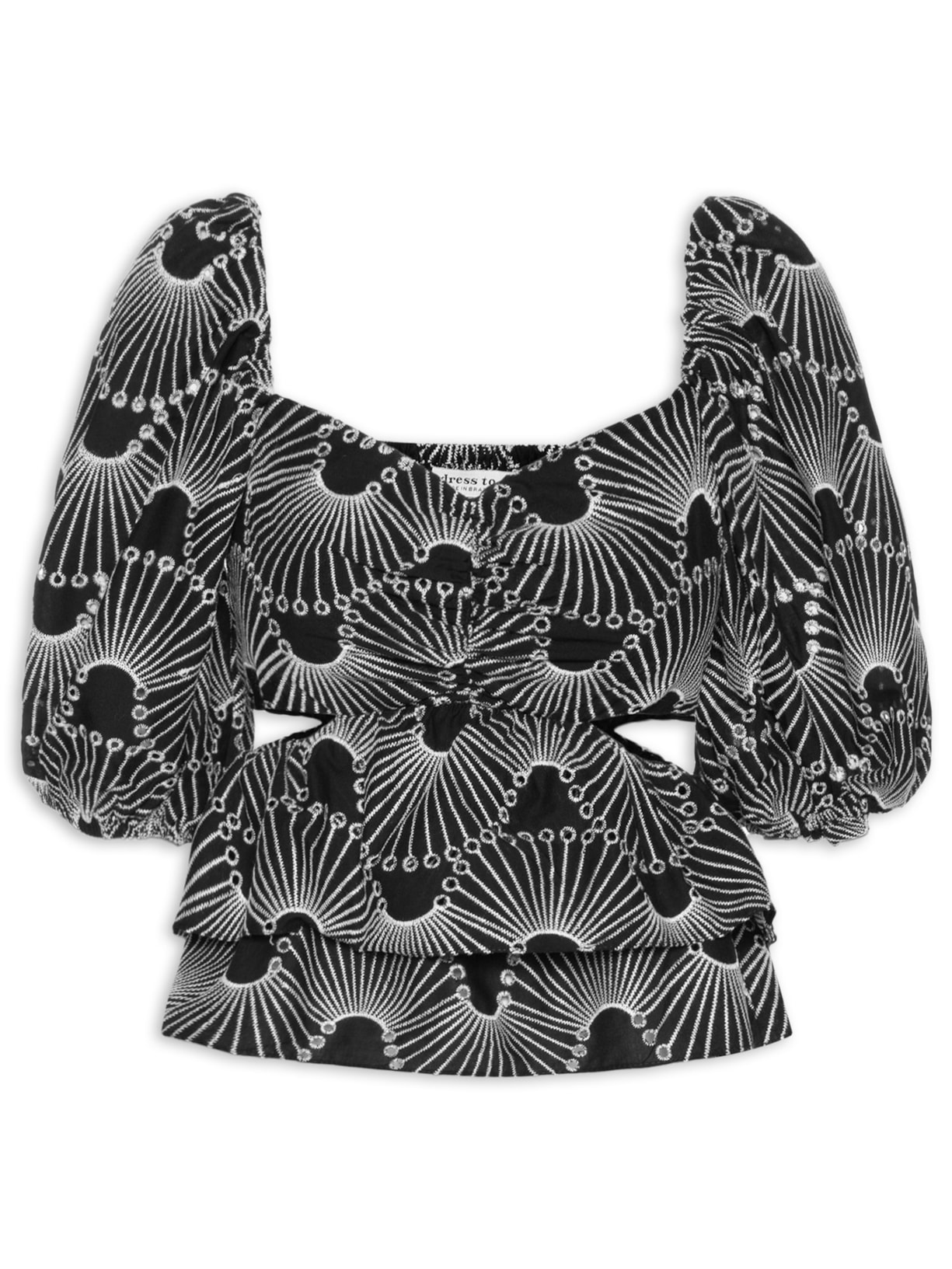 Blusa Feminina Algodão Bordado Ondas - Preto