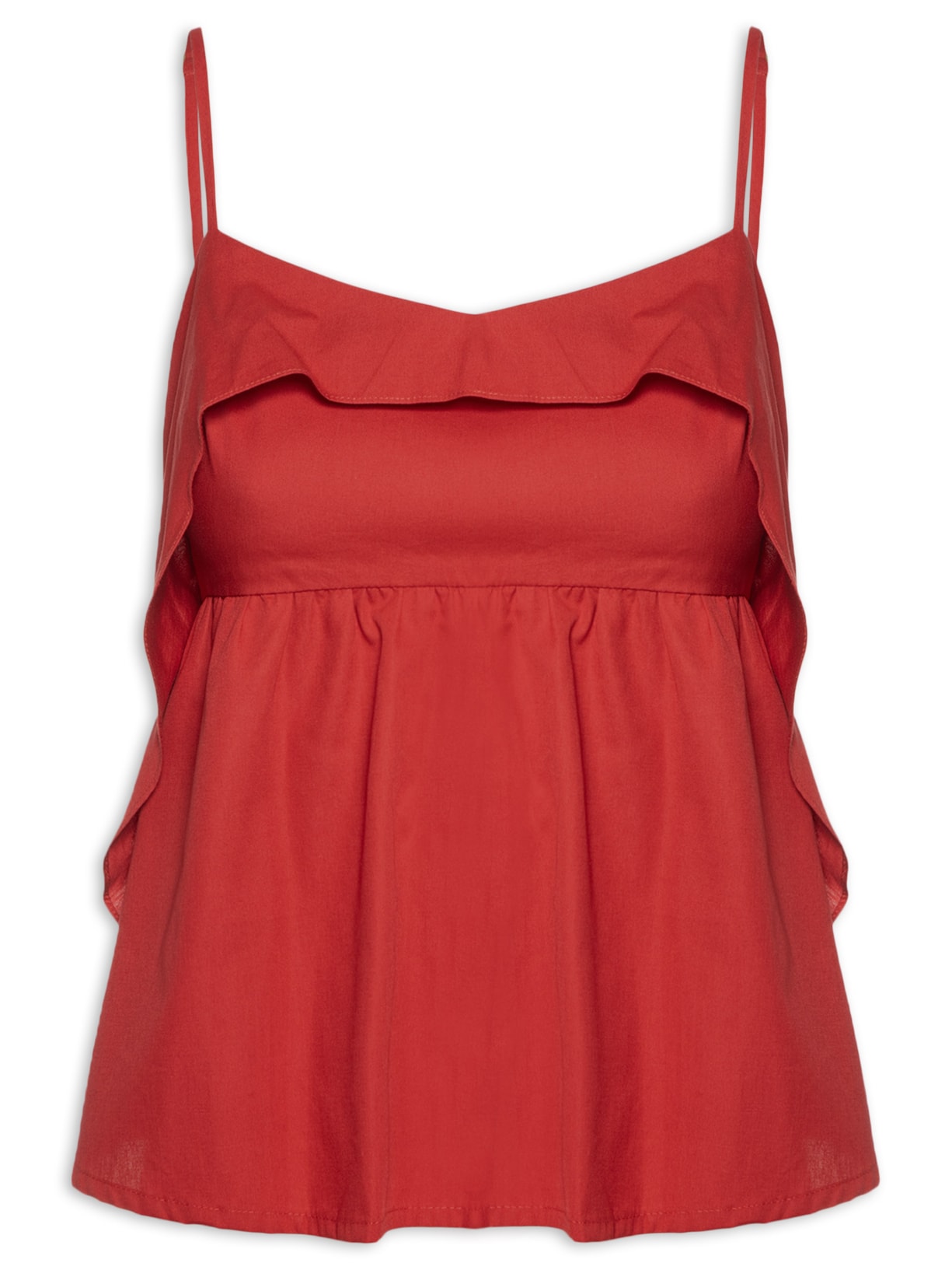 Blusa Feminina Algodão Pala Babados - Vermelho