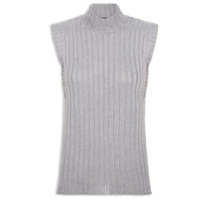 Blusa Feminina Alongada Em Tricot - Cinza