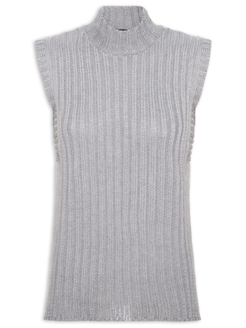 Blusa Feminina Alongada Em Tricot - Cinza