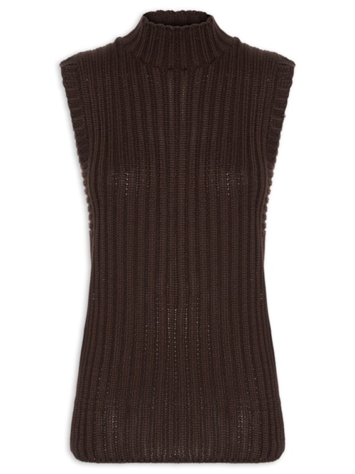Blusa Feminina Alongada Em Tricot - Marrom