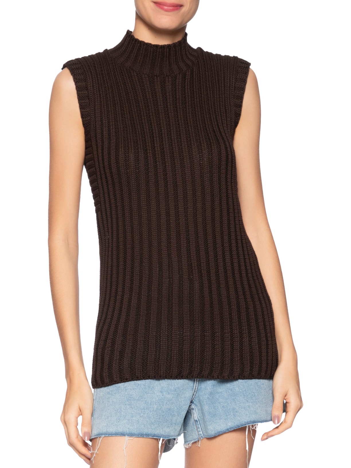 Blusa Feminina Alongada Em Tricot Marrom Market 33