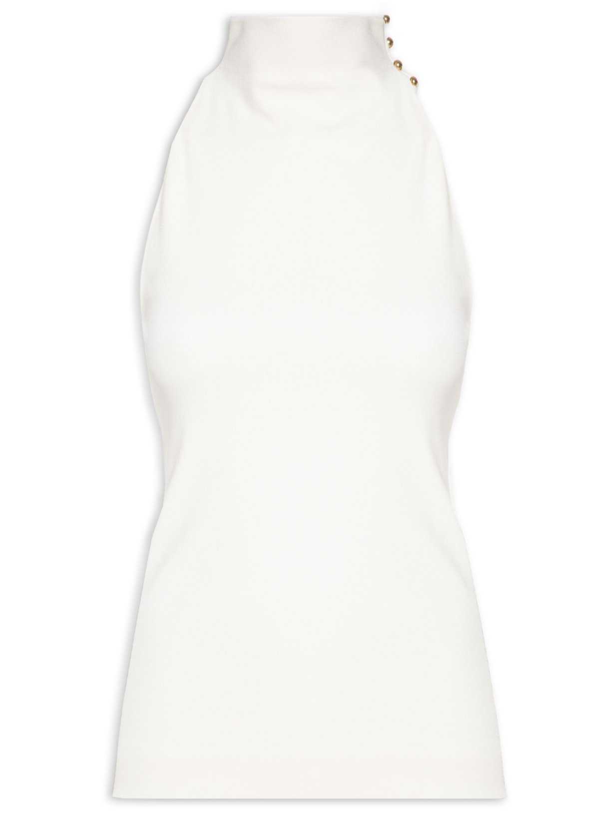 Blusa Feminina Alongada Gola Alta Sem Manga Off White Bo