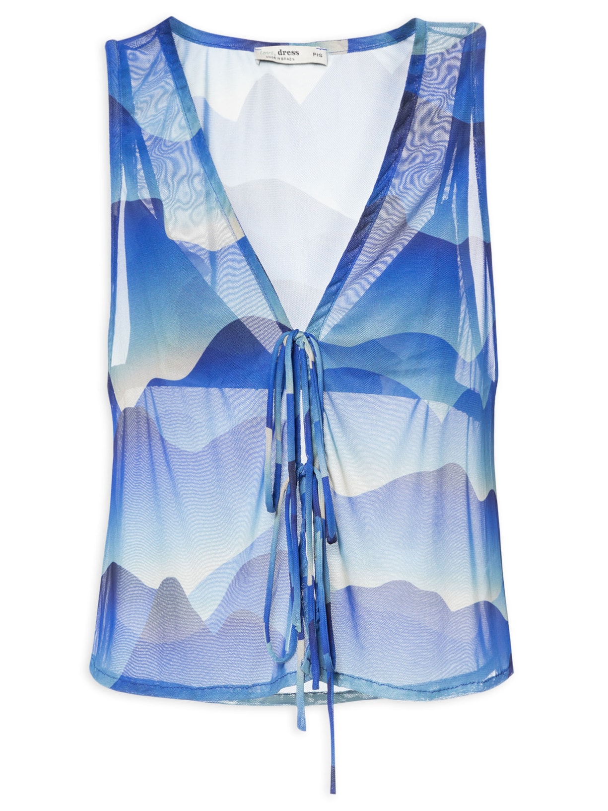 Blusa Feminina Amarração Tule Estampa Urca - Azul