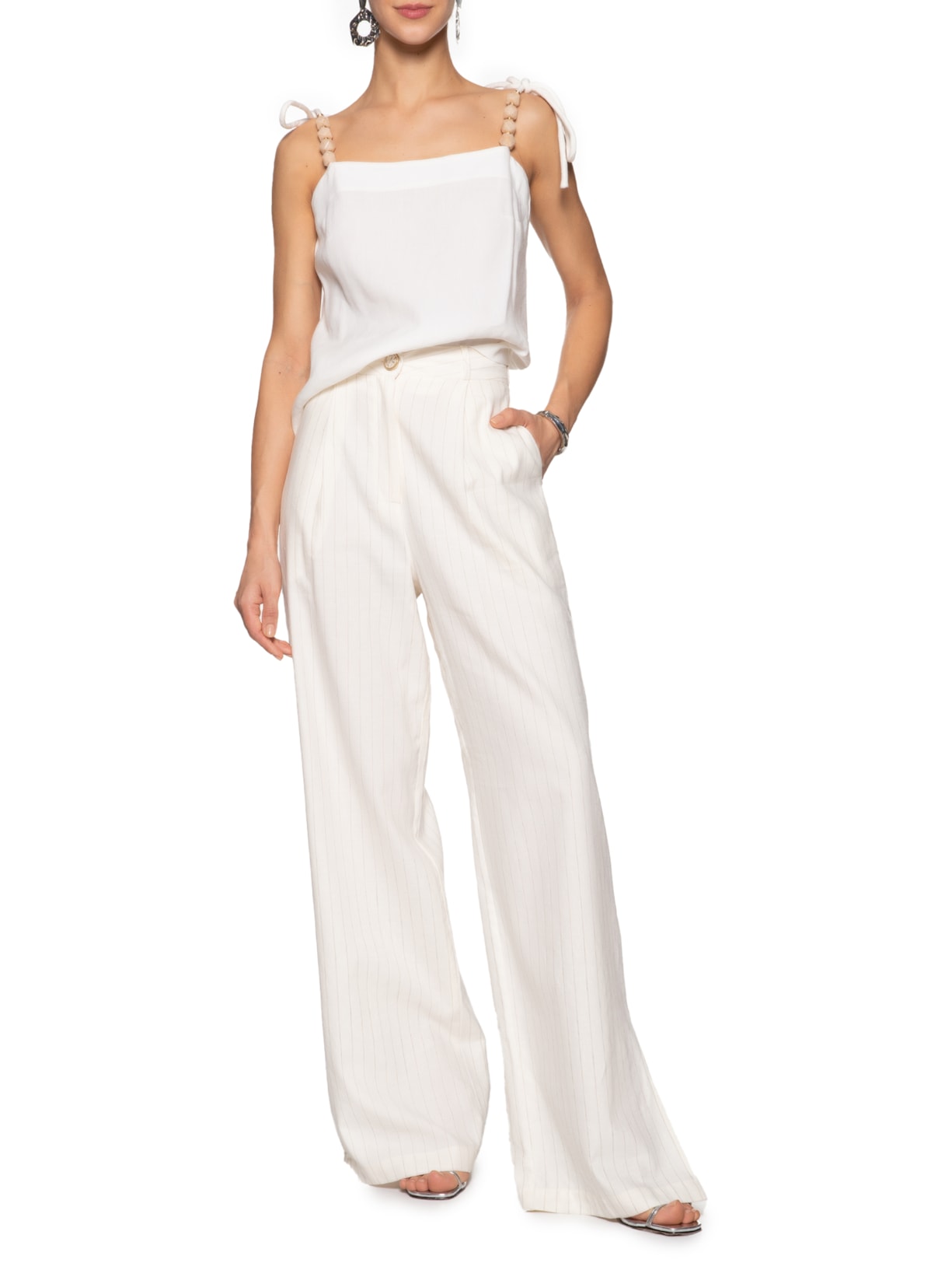 Blusa Feminina Ampla De Linho Off White Animale Jeans