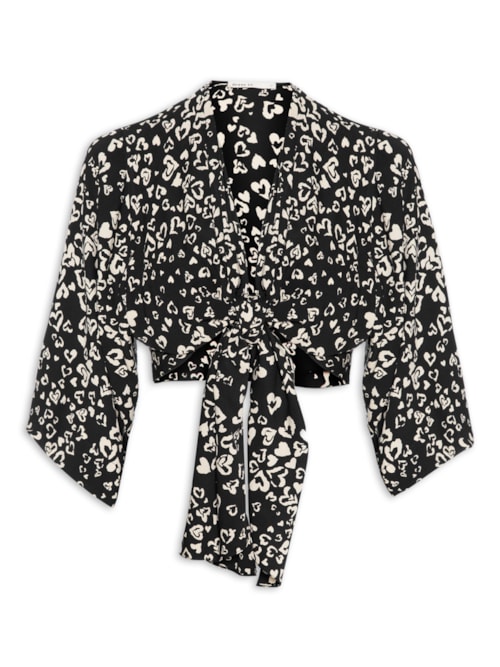 Blusa Feminina Ampla Nó Estampa Xodó - Preto