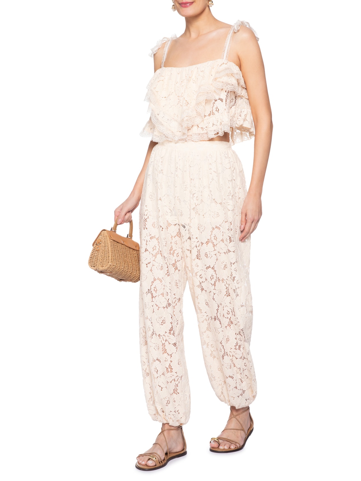 Blusa Feminina Artesanal Babados Bege Farm