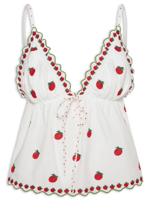 Blusa Feminina Artesanal Lenço Tomatinhos - Branco
