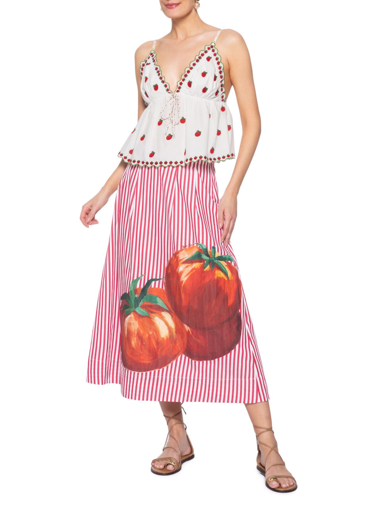Blusa Feminina Artesanal Lenço Tomatinhos Branco Farm