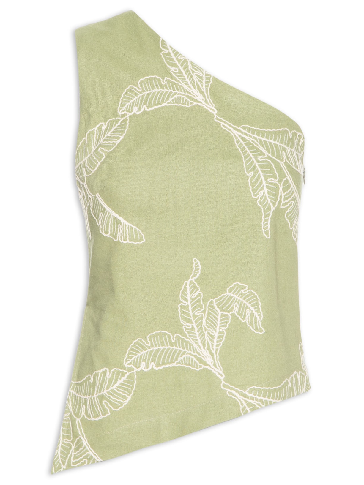 Blusa Feminina Assimétrica Bordado Folhas - Verde