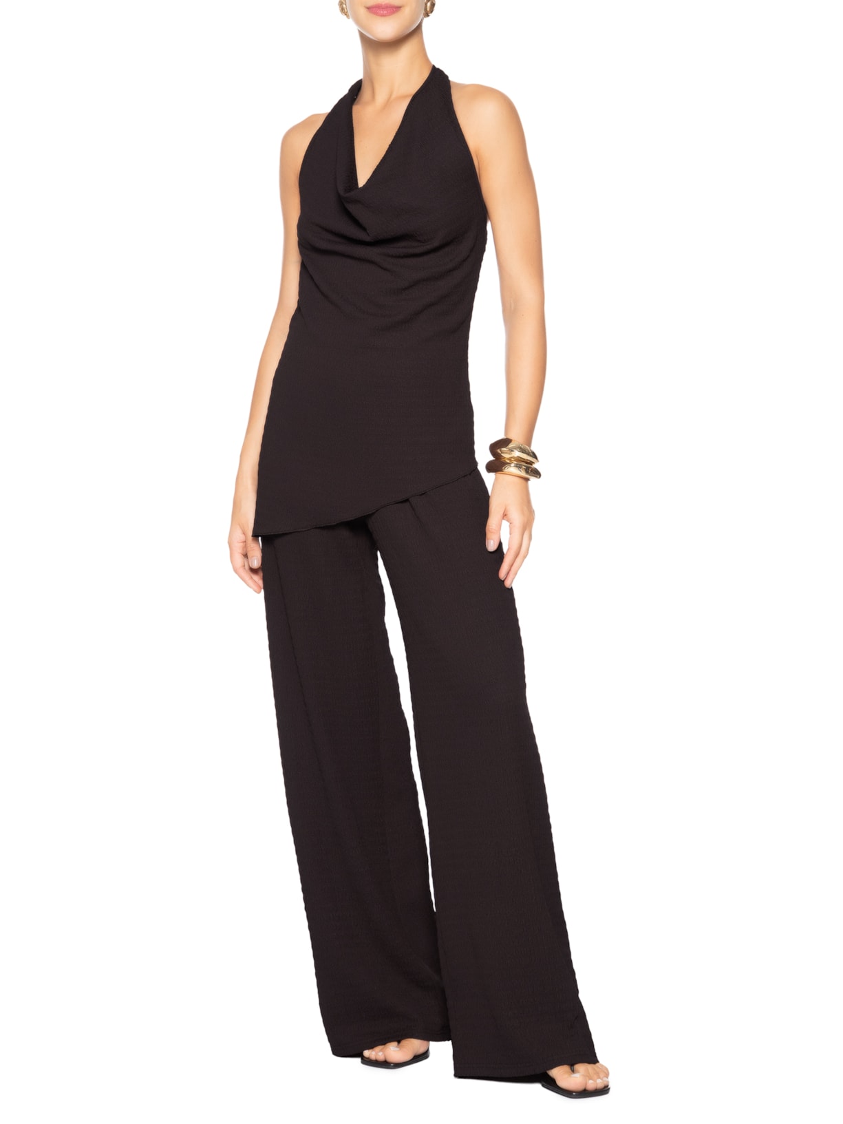 Blusa Feminina Assimétrica Com Decote Degagê Marrom '2Essential